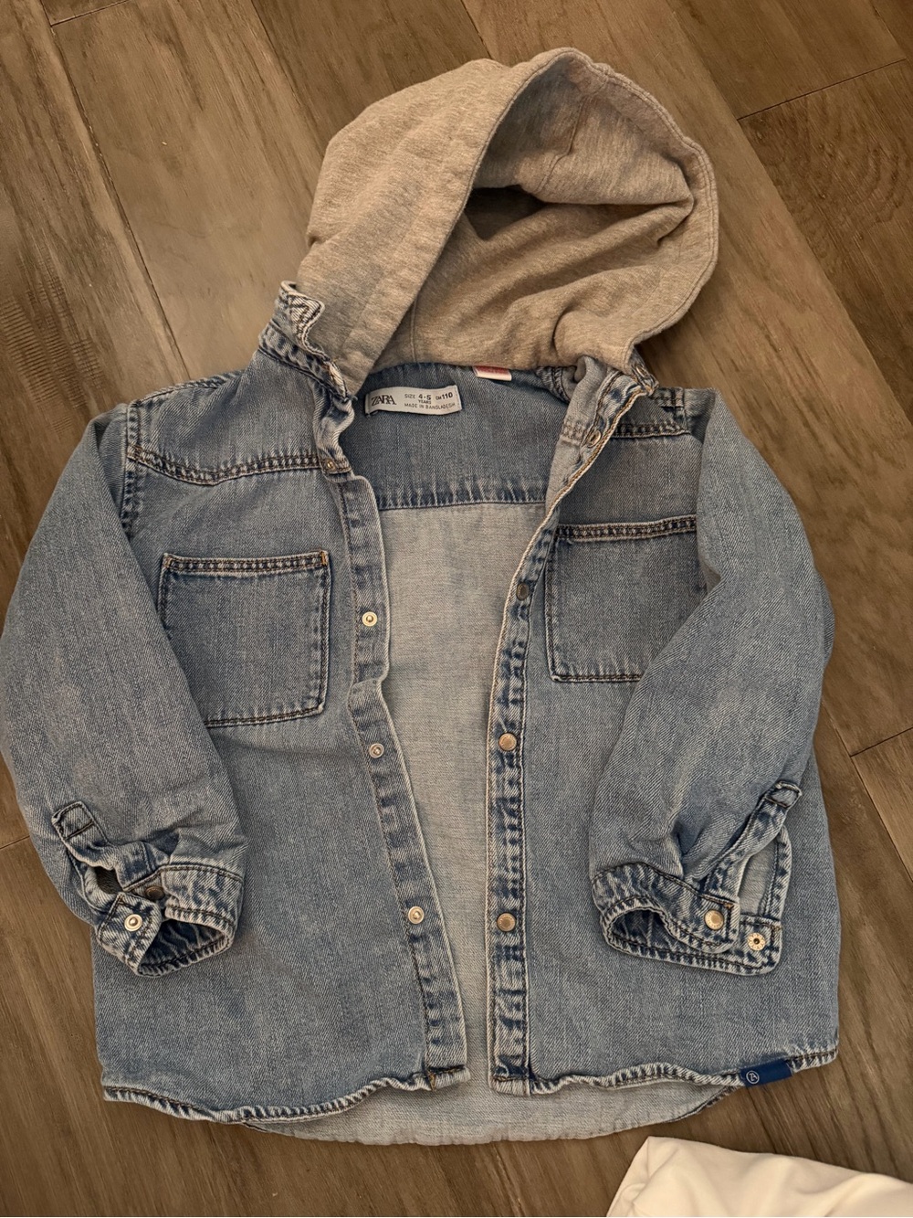Zara Kids Light Blue Denim Jacket with Gray Hood